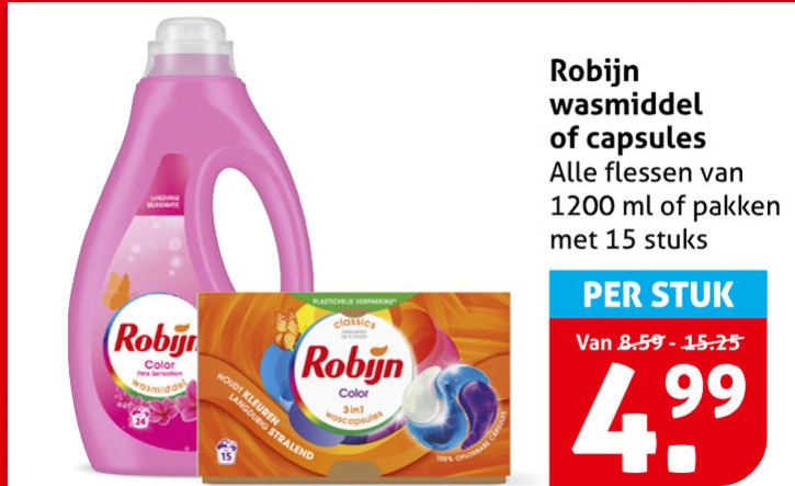robijn wasmiddel 15 color classics kleuren oplosbare capsules flessen ml pakken stuks stuk folder aanbieding bij Hoogvliet Robijn wasmiddel folder aanbieding bij Hoogvliet - details