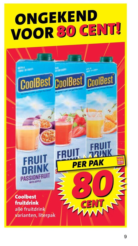 coolbest vruchtensap 2 9 10 80 cent fruit drink passionfruit fruitdrink pak folder aanbieding bij Nettorama Coolbest vruchtensap folder aanbieding bij Nettorama - details