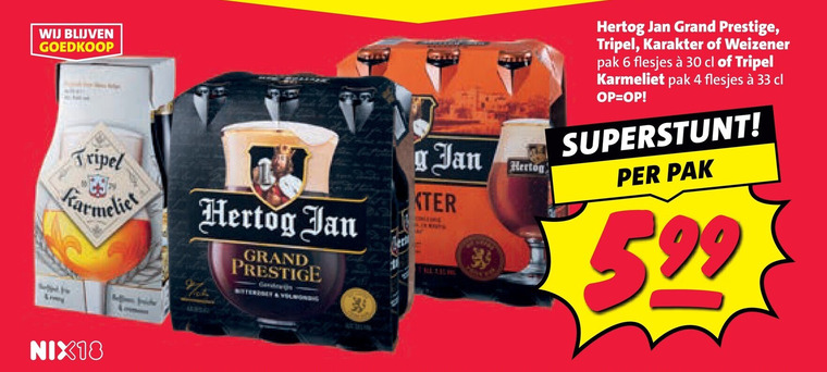 hertog jan karmeliet speciaalbieren 4 6 30 33 tripel nix18 grand prestige lay karakter weizener pak 5.99 folder aanbieding bij Nettorama Karmeliet speciaalbier folder aanbieding bij Nettorama - details