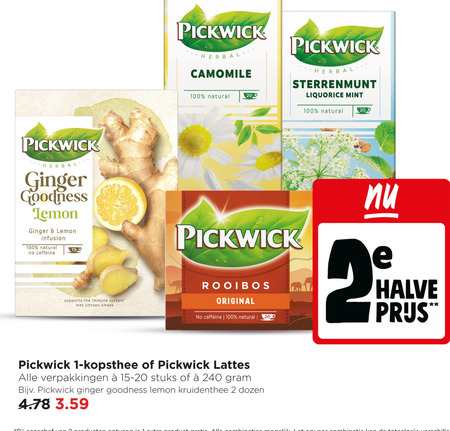 pickwick thee 1 2 20 100 150 200 240 herbal ginger goodness lemon infusion natural caffeine supports system citroen camomile sterrenmunt liquorice mint rooibos original halve kopsthee stuks kruidenthee dozen folder aanbieding bij Jumbo Pickwick thee folder aanbieding bij Jumbo - details