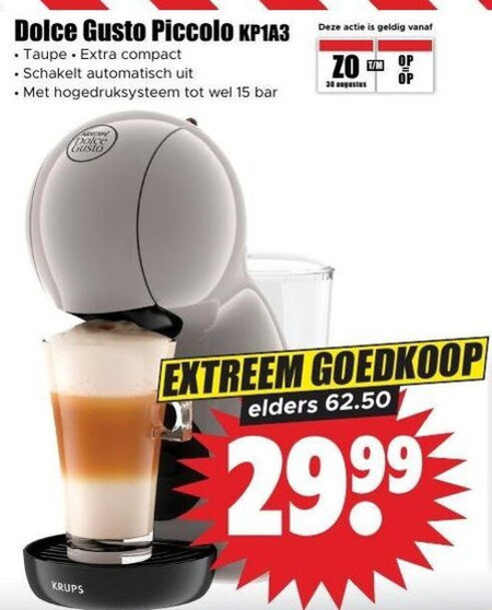 krups dolce gusto apparaten 15 30 piccolo taupe compact automatisch hogedruksysteem bar extreem elders folder aanbieding bij Dirk Krups dolce gusto apparaat folder aanbieding bij Dirk - details