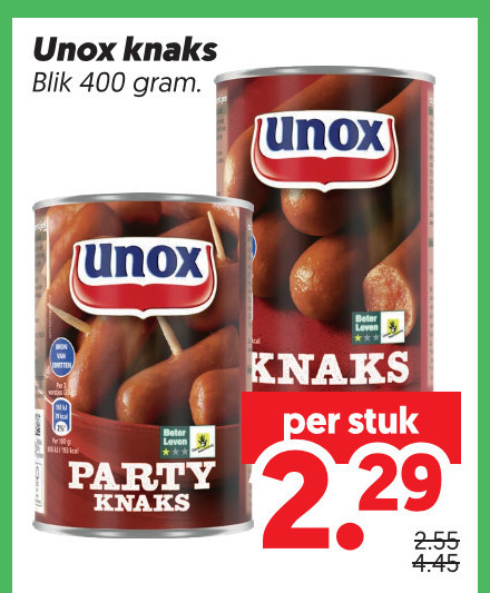 unox knakworsten 400 knaks blik leven beter stuk party folder aanbieding bij Dekamarkt Unox knakworst folder aanbieding bij Dekamarkt - details