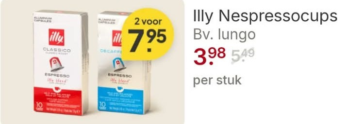 illy koffiecups 2 classico nespressocups lungo stuk espresso folder aanbieding bij Picnic Illy koffiecups folder aanbieding bij Picnic - details