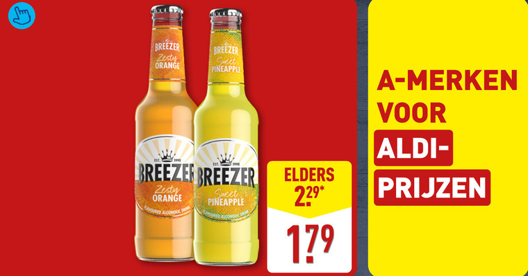 breezer mixdrank orange sweet pineapple elders flavoured alcoholic drink merken folder aanbieding bij Aldi Breezer mixdrank folder aanbieding bij Aldi - details