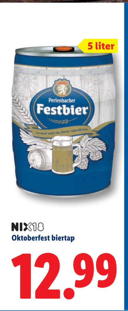 biertap 5 perlenbacher brewed with finest ingredients liter nix18 oktoberfest folder aanbieding bij Lidl