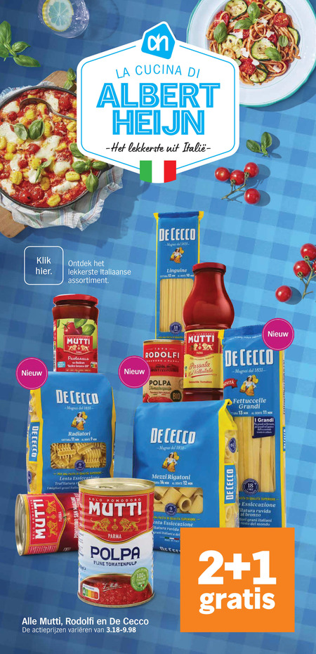 Mutti   tomatenblokjes, pasta folder aanbieding bij  Albert&nbsp;Heijn - details