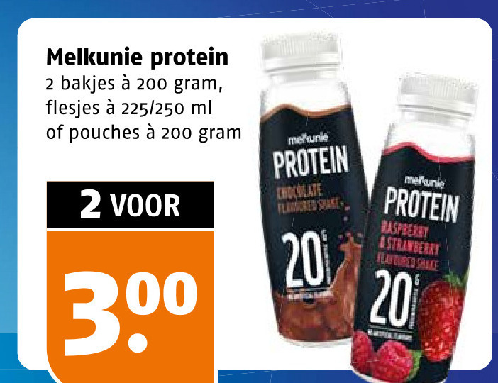 melkunie drinkyoghurt 2 200 300 protein bakjes 225 250 ml pouches chocolate flared share raspberry strawberry flavoured shake folder aanbieding bij Poiesz Melkunie drinkyoghurt folder aanbieding bij Poiesz - details