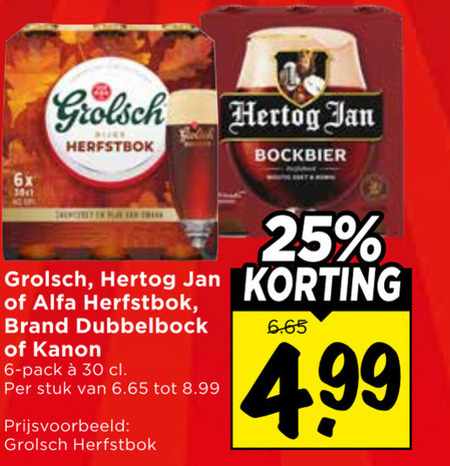 brand alfa hertog jan grolsch bokbier 6 25 30 101 bockbier 6x herfstbok dubbelbock kanon pack stuk folder aanbieding bij Vomar Alfa bokbier folder aanbieding bij Vomar - details