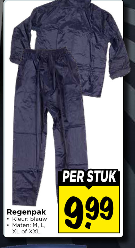 regenkleding regenpak kleur blauw maten l xl xxl stuk folder aanbieding bij Vomar