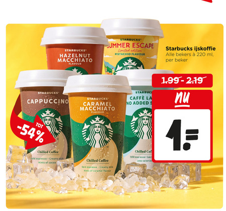 starbucks ijskoffie 1 hazelnut macchiato flavour escape limited edition pistachio bekers ml beker cappuccino caramel chilled coffee bold espresso creamy milk hints cocoa caffee la added less calories folder aanbieding bij Jumbo Starbucks ijskoffie folder aanbieding bij Jumbo - details