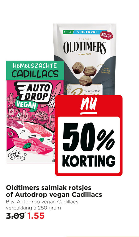 oldtimers autodrop snoep drop 50 cadillacs zacht suiker vrij anno zoute salmiak poeder coating rotsjes folder aanbieding bij Jumbo Oldtimers snoep, drop folder aanbieding bij Jumbo - details