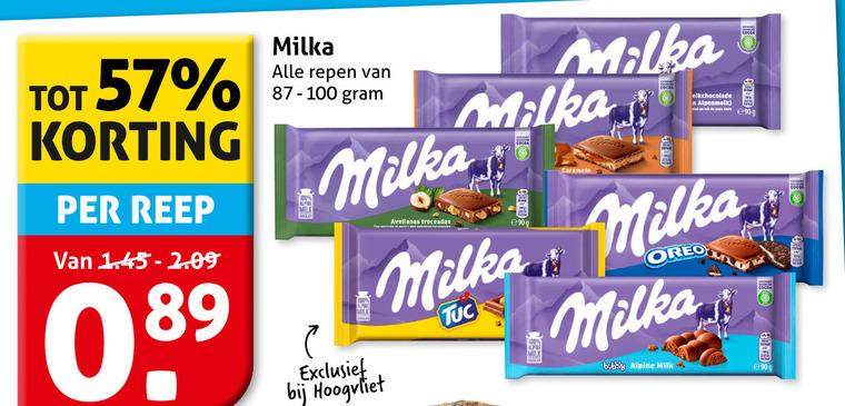 Milka   chocolade folder aanbieding bij  Hoogvliet - details