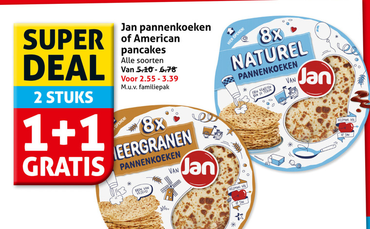 jan pannenkoeken 1 2 20 super american deal stuks pancakes soorten 8x meergranen naturel genieten terug folder aanbieding bij Hoogvliet Jan pannenkoek folder aanbieding bij Hoogvliet - details
