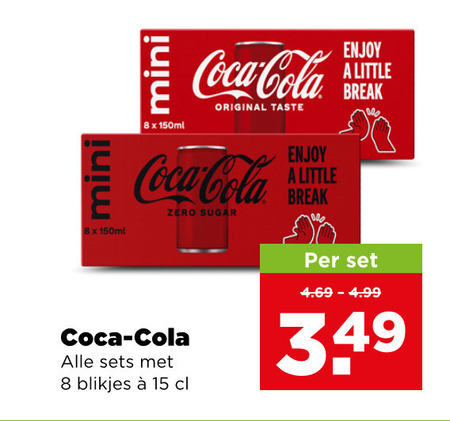 coca-cola cola 8 15 mini 150ml coca original taste zero sugar break enjoy little blikjes folder aanbieding bij Plus Coca-Cola cola folder aanbieding bij Plus - details