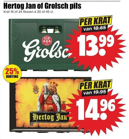 grolsch hertog jan krat bier 16 24 25 30 45 pils flessen gb folder aanbieding bij Dirk Hertog Jan krat bier folder aanbieding bij Dirk - details