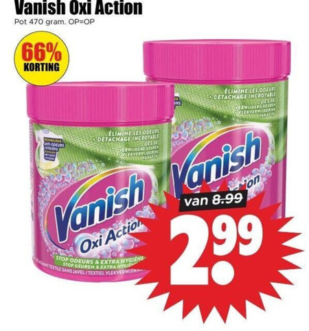 vanish vlekkenverwijderaar 10 30 action pot les odeurs des verwijderd geuren hygiene folder aanbieding bij Dirk Vanish vlekkenverwijderaar folder aanbieding bij Dirk - details