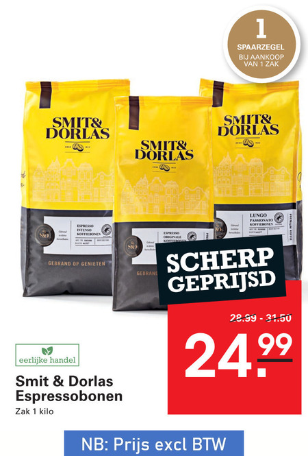smit en dorlas koffiebonen 1 zak lungo espresso intenso gebrand genieten eerlijke espressobonen kilo originale scherp geprijsd folder aanbieding bij Sligro Smit en Dorlas koffiebonen folder aanbieding bij Sligro - details