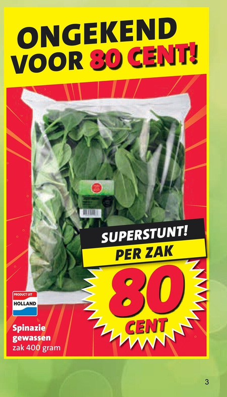 spinazie 3 8 30 80 400 cent holland gewassen zak folder aanbieding bij Nettorama