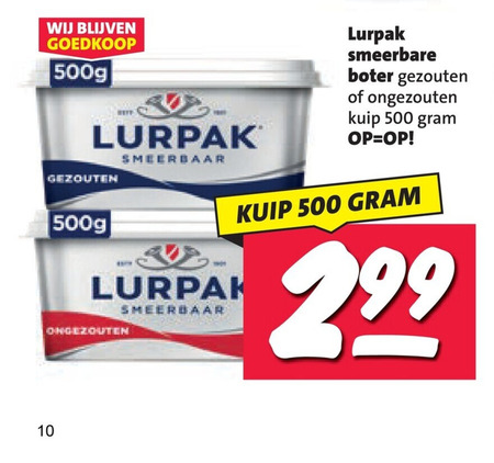 lurpak roomboter 10 500 gezouten smeerbaar smeerbare boter ongezouten kuip folder aanbieding bij Nettorama lurpak roomboter folder aanbieding bij Nettorama - details