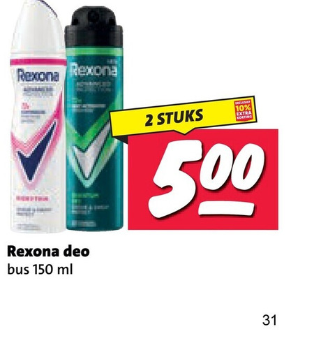 rexona deodorant 2 10 31 150 500 deo bus ml stuks folder aanbieding bij Nettorama Rexona deodorant folder aanbieding bij Nettorama - details