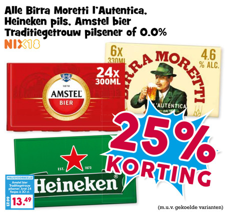 birra moretti heineken amstel krat bier 24 25 30 1870 pils traditiegetrouw pilsener 0.0 nix18 6x 300ml autentica folder aanbieding bij Boons Markt Heineken krat bier folder aanbieding bij Boons Markt - details