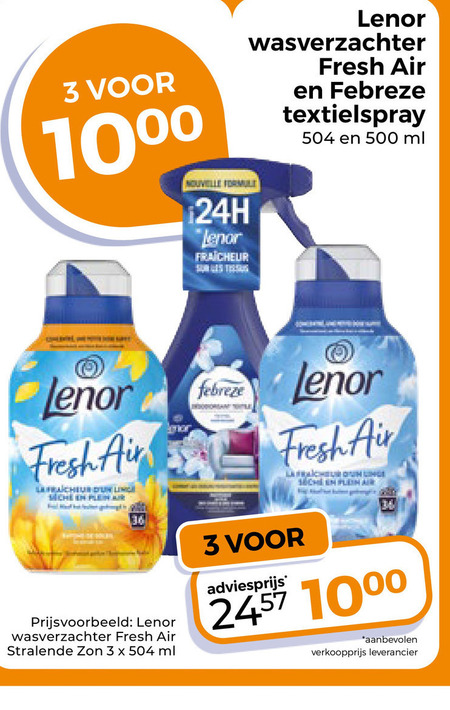 lenor wasverzachter 3 500 1000 nouvelle formule fraicheur fresh air febreze textielspray ml scheur linge plein zon folder aanbieding bij Trekpleister Lenor wasverzachter folder aanbieding bij Trekpleister - details