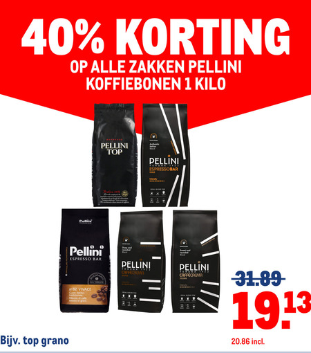 pellini koffiebonen 1 40 100 1922 zakken kilo espresso bar top authentic italian blend arabica da qualita delicata basso verona vivace intensity for deep and rounded barista edition sweet intensa gusto tradizionale caffe gram grano italiana cafe folder aanbieding bij Makro Pellini koffiebonen folder aanbieding bij Makro - details