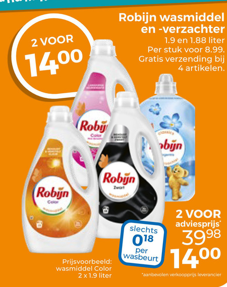 robijn wasverzachter wasmiddel 2 4 liter stuk verzending artikelen color zwart wasbeurt folder aanbieding bij Trekpleister Robijn wasverzachter, wasmiddel folder aanbieding bij Trekpleister - details
