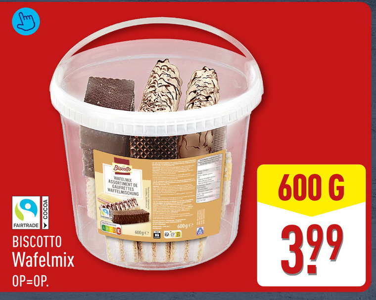 wafels 600 cocoa fairtrade wafelmix assortiment ge folder aanbieding bij Aldi