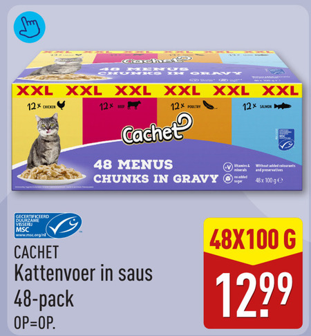 kattenvoer 12 48 100 xxl chicken men us chunks gravy www beef cachet menus salmon vitamins minerals added sugar without colourants and preservatives ge gecertificeerd duurzame visserij www.msc.org nl saus pack folder aanbieding bij Aldi