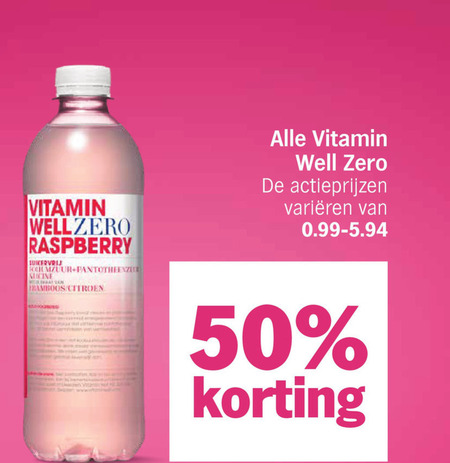 fruitdrank 50 vitamin well zero raspberry suikervrij foliumzuur framboos citroen varieeren folder aanbieding bij Albert Heijn