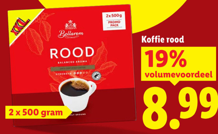bellarom koffie 2 19 500 rood balanced aroma certified coffee strength ground 2x pack volumevoordeel folder aanbieding bij Lidl Bellarom koffie folder aanbieding bij Lidl - details