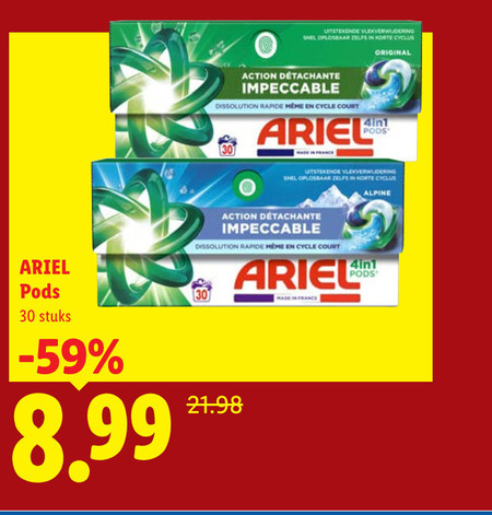 ariel wasmiddel 30 oplosbaar korte cyclus original action impeccable cycle 4in1 alpine stuks france folder aanbieding bij Lidl Ariel wasmiddel folder aanbieding bij Lidl - details