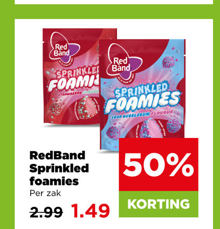 red band snoep 50 sprinkle strawberry foamies sour flavour redband zak folder aanbieding bij Plus Red Band snoep folder aanbieding bij Plus - details