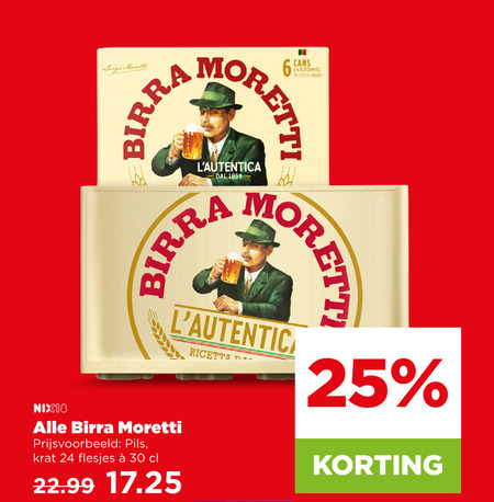 birra moretti krat bier blikjes 24 25 30 luigi 4 6 beer nix18 ricetta pils folder aanbieding bij Plus Birra Moretti krat bier, blikje bier folder aanbieding bij Plus - details
