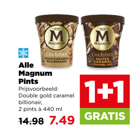 magnum ijsspecialiteit 1 2 gold caramel billionaire pints double ml salted folder aanbieding bij Plus Magnum ijsspecialiteit folder aanbieding bij Plus - details