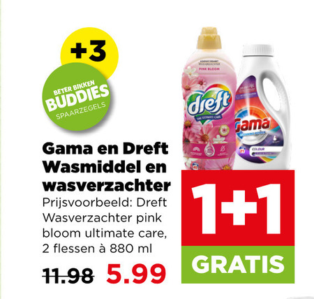 dreft wasmiddel wasverzachter 1 2 3 beter buddies pink bloom ultimate care flessen ml 5.99 colour folder aanbieding bij Plus Dreft wasverzachter, wasmiddel folder aanbieding bij Plus - details