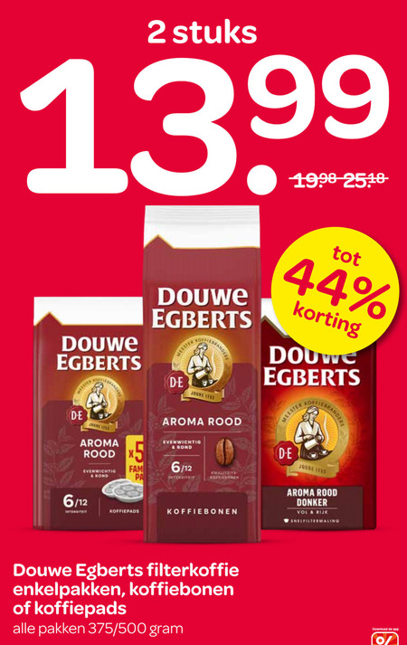 douwe egberts koffie koffiepads koffiebonen 2 44 1998 stuks meester joure aroma rood evenwichtig fam rond 6 12 donker rijk intensiteit filterkoffie enkelpakken pakken 500 download folder aanbieding bij Spar Douwe Egberts koffie, koffiepad folder aanbieding bij Spar - details