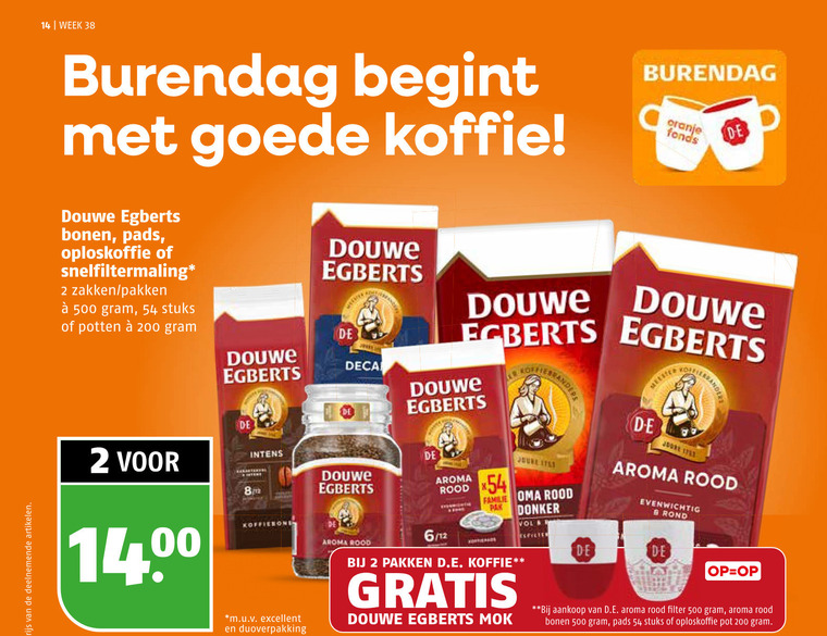 douwe egberts koffie koffiebonen oploskoffie koffiepads 2 14 200 500 week bonen pads snelfiltermaling zakken pakken stuks potten oranje fonds artikelen m.u.v excellent aroma rood 6 12 familie pak joline oma donker d.e. mok evenwichtig b rond filter pot folder aanbieding bij Poiesz Douwe Egberts koffie, oploskoffie folder aanbieding bij Poiesz - details