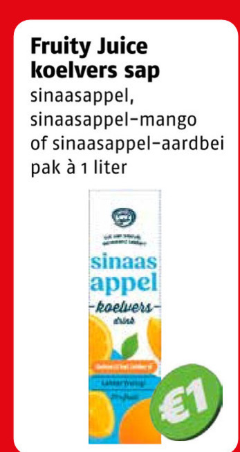 fruitdrank 1 fruity juice sap sinaasappel mango aardbei pak liter sinaas appel folder aanbieding bij Poiesz
