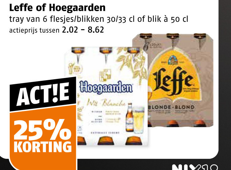 hoegaarden leffe speciaalbieren blikjes bier 6 25 50 tray blikken 30 33 blik actieprijs wit blanche blonde blond folder aanbieding bij Poiesz Hoegaarden blikje bier, speciaalbier folder aanbieding bij Poiesz - details
