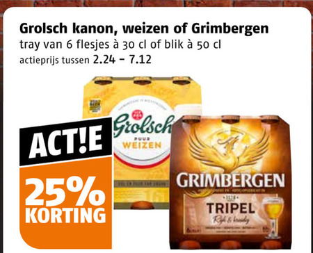 grimbergen grolsch speciaalbieren 6 25 30 50 kanon weizen tray blik actieprijs four tripel folder aanbieding bij Poiesz Grimbergen speciaalbier folder aanbieding bij Poiesz - details