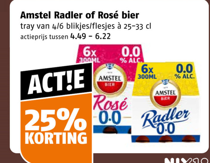 amstel radler bier 25 rosee tray 4 6 blikjes 25-33 actieprijs 6x 300ml 0.0 folder aanbieding bij Poiesz Amstel radler bier folder aanbieding bij Poiesz - details