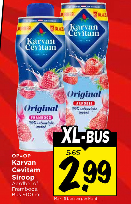 karvan cevitam limonadesiroop 6 100 original framboos aardbei xl bus siroop ml bussen folder aanbieding bij Vomar Karvan Cevitam limonadesiroop folder aanbieding bij Vomar - details