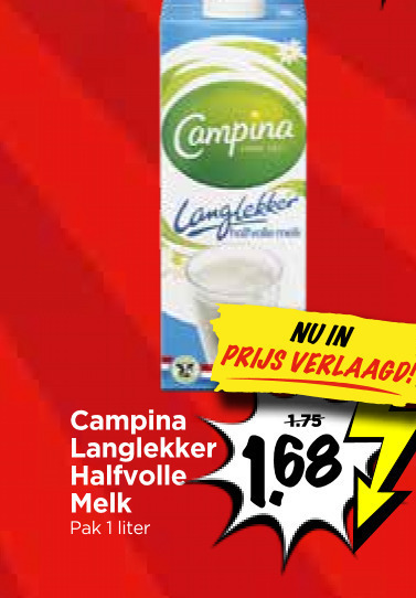 campina melk 1 langlekker halfvolle pak liter verlaagd folder aanbieding bij Vomar Campina melk folder aanbieding bij Vomar - details