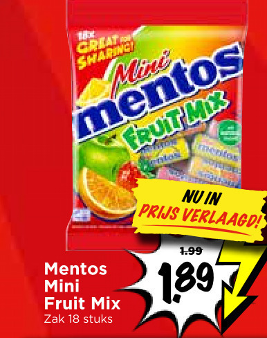 mentos snoep 18 sharing mini fruit mix zak stuks verlaagd folder aanbieding bij Vomar Mentos snoep folder aanbieding bij Vomar - details