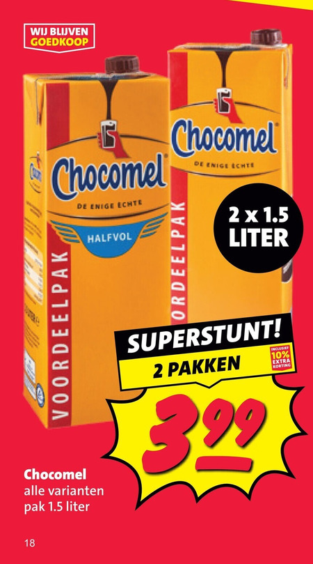 chocomel chocolademelk 2 10 18 enige liter pak halfvol voordeel pakken 3.99 folder aanbieding bij Nettorama Chocomel chocolademelk folder aanbieding bij Nettorama - details