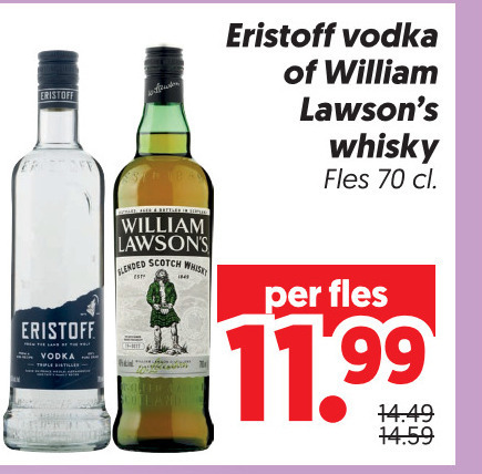 william lawsons eristoff wodka whisky vodka fles blended scotch folder aanbieding bij Dekamarkt William Lawsons wodka, whisky folder aanbieding bij Dekamarkt - details