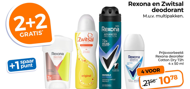 rexona zwitsal deodorant 2 4 24 50 men uur dermatologisch getest advanced protection 72h body heat multipakken spaar 1 punt stress control 3x original invisible ice fresh and white yellow stains odour sweat protect anti anti-perspirant transpirant cotton dry deoroller ml folder aanbieding bij Trekpleister Zwitsal deodorant folder aanbieding bij Trekpleister - details