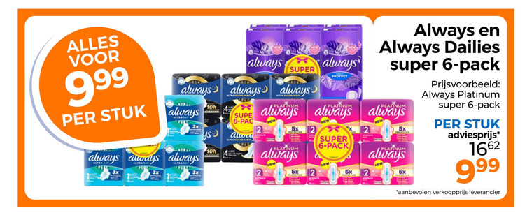 always inlegkruisjes maandverband 2 4 6 20 1662 super protect stuk ultra day 3x dailies pack new 5x platinum folder aanbieding bij Trekpleister Always inlegkruisjes, maandverband folder aanbieding bij Trekpleister - details